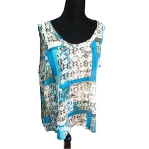 LN  Turo by Vince Camuto  Blue Abstract blouse XL